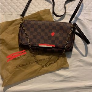 Brown checker crossbody small bag